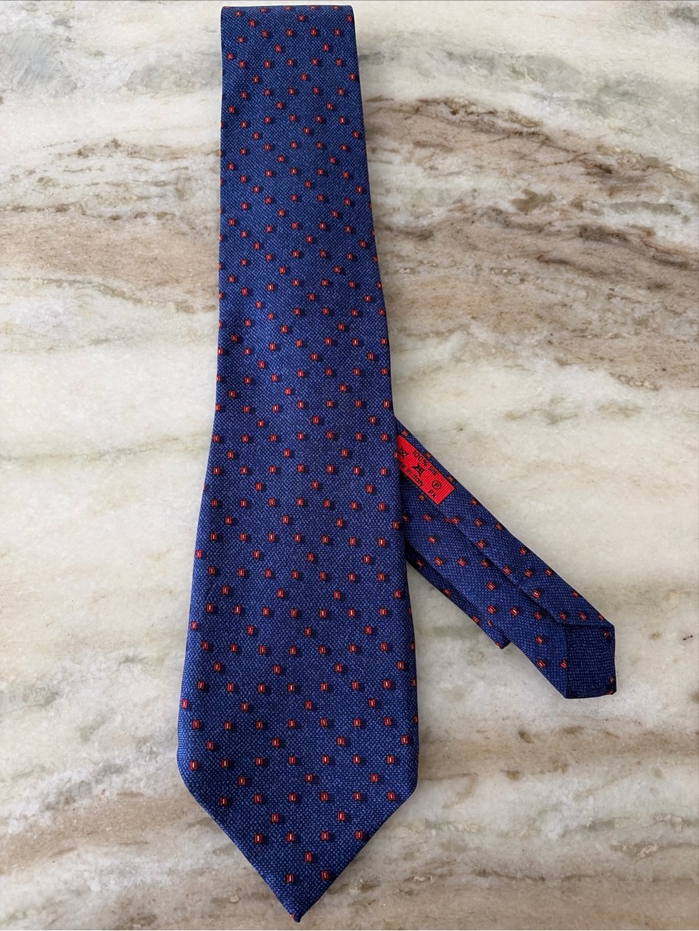 Dunhill London Silk Men’s Tie Necktie Italy Geometric Blue /Red
